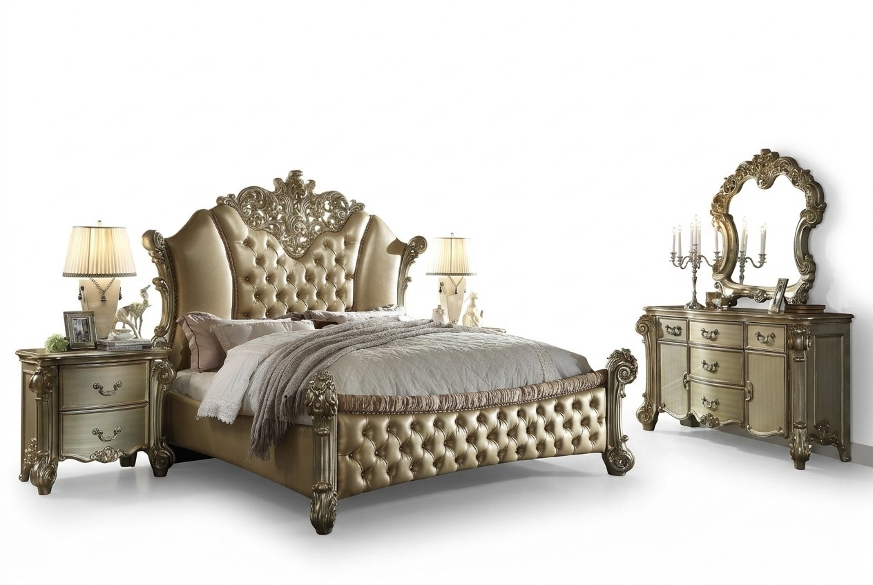 Schlafzimmer Set Nachttische Bett 5tlg. Barock Rokoko Antik Stil Holz Betten Neu