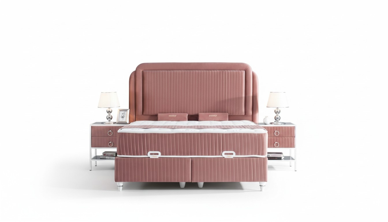 Schlafzimmer Set Rosa Metall Bett Stil 2x Nachttische Modern Neu 3tlg.