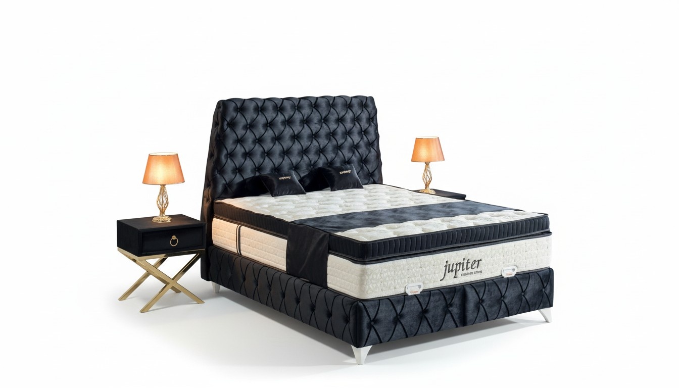 Schlafzimmer Set Schwarz Bett Nachttisch Chesterfield Möbel Samt 3tlg.