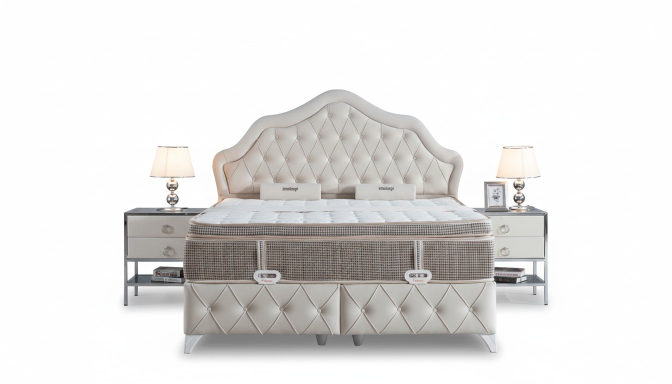 Schlafzimmer Set Weiß Bett Stil Modern 2x Nachttische Boxspring 3tlg.