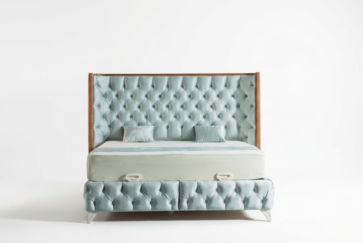 Schlafzimmer Set Weiß Metall Bett Chesterfield Stil 2x Nachttische 3tlg