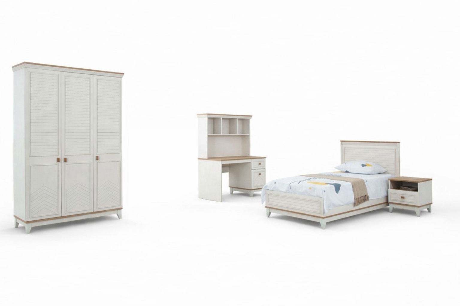 Schlafzimmer Sets Jugenbett Kinderbett Weiß Holz Set 4tlg Bett Modern