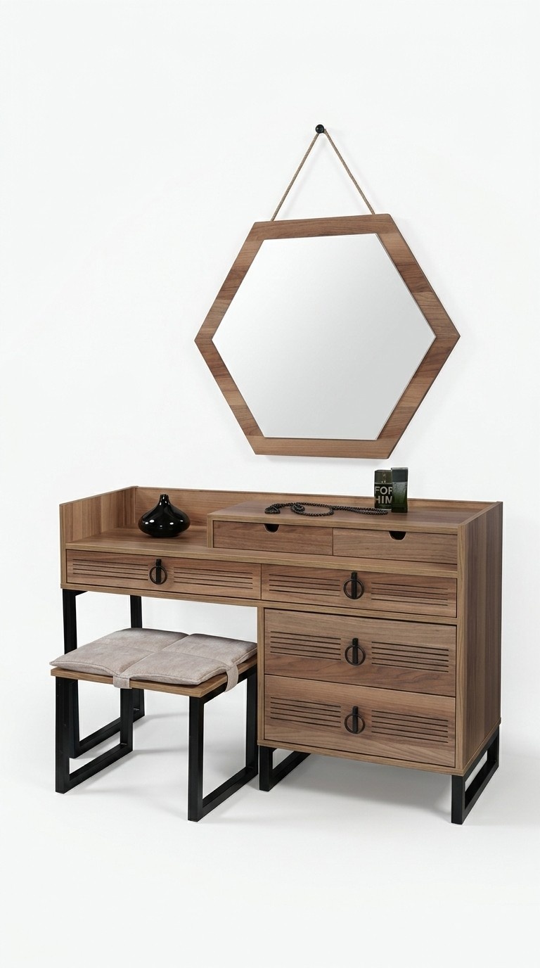 Schlafzimmer Spiegel Kommode Holz Modernes Design Luxus braun