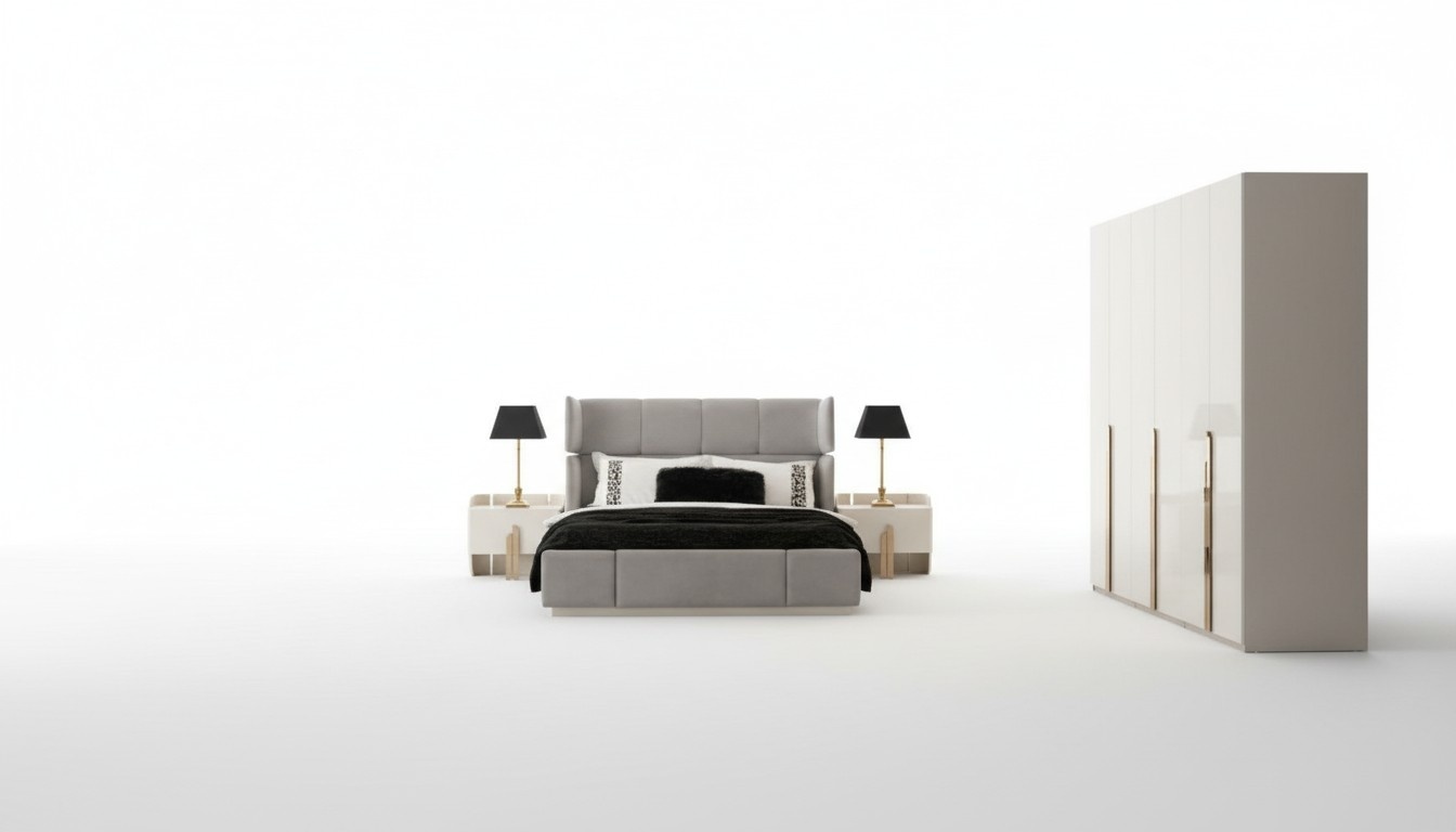 Schlafzimmergarnitur Bett 2x Nachttische Kleiderschrank Schlafzimmer Set 4tlg.
