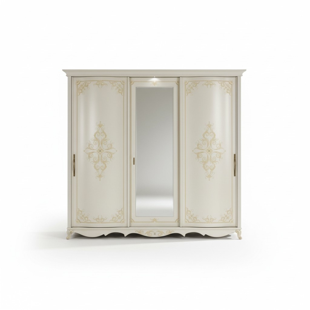 Schlafzimmermöbel Kleiderschrank mit Spiegel Coupe Massivholz Design Italien Neu