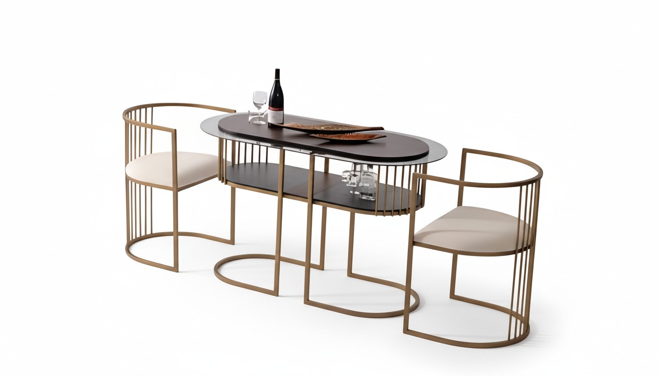 Schmaler Ovaler Tisch Seitentisch mit Sessel Bistro Restaurant Möbel 3tlg