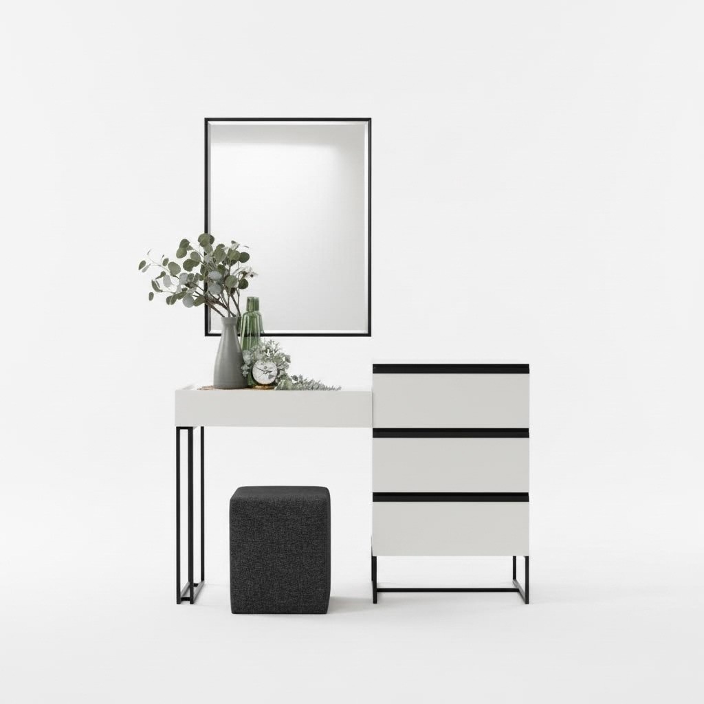 Schminktisch Frisiertisch Konsoletisch Kommode Spiegel Set 3tlg Weiß