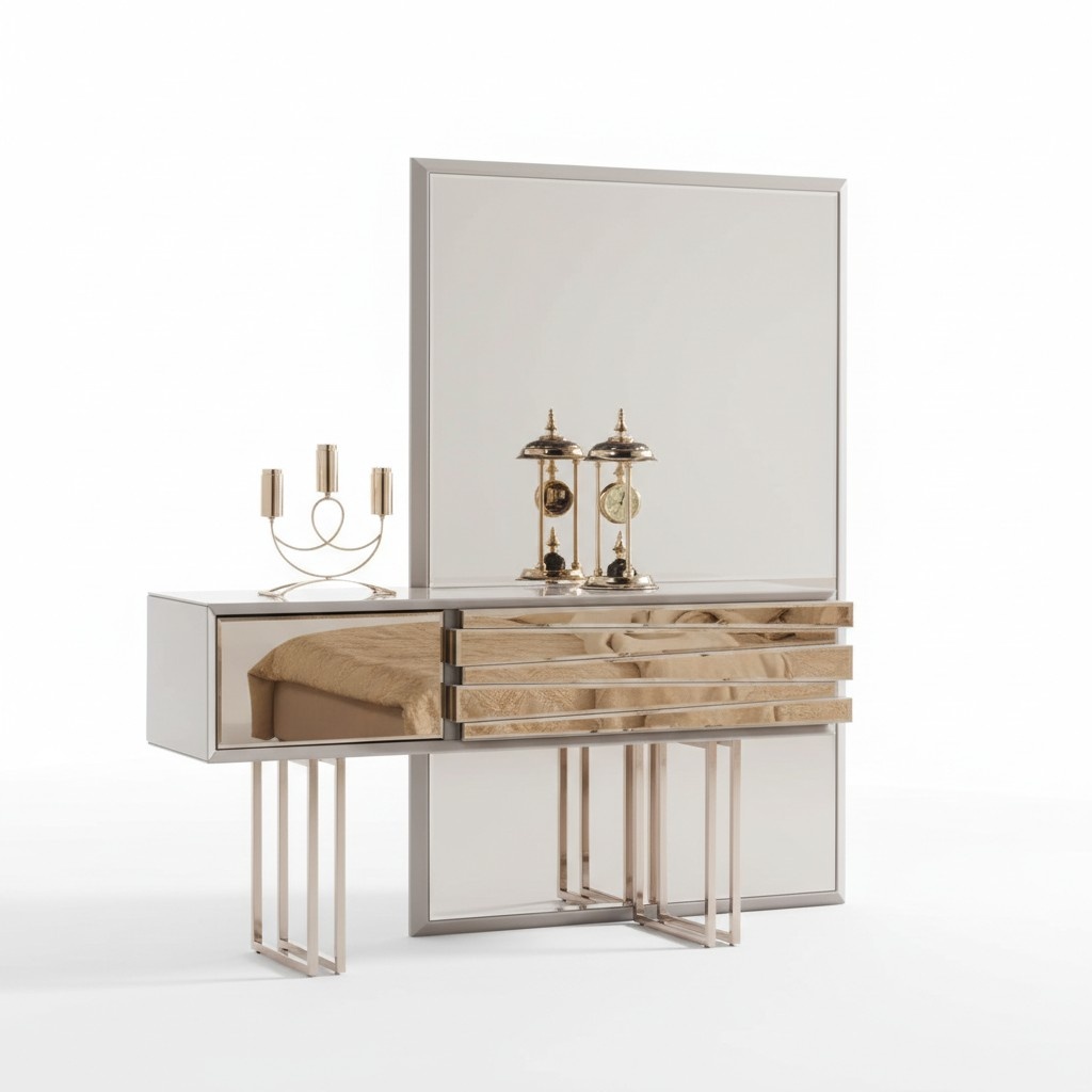 Schminktisch Konsolentisch Frisiertisch Frisierkommode Holz Beige Gold