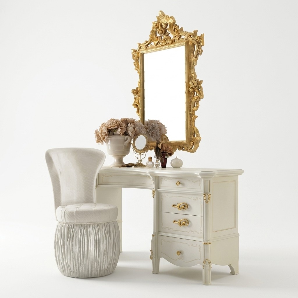 Schminktisch Spiegel Hocker Anrichte Schlafzimmer Kommode Barock Rokoko 3tlg neu Solid Wood