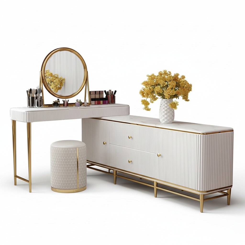 Schminktisch Spiegel Hocker Komplett Kommode Schlafzimmer Moderne Möbel Konsole