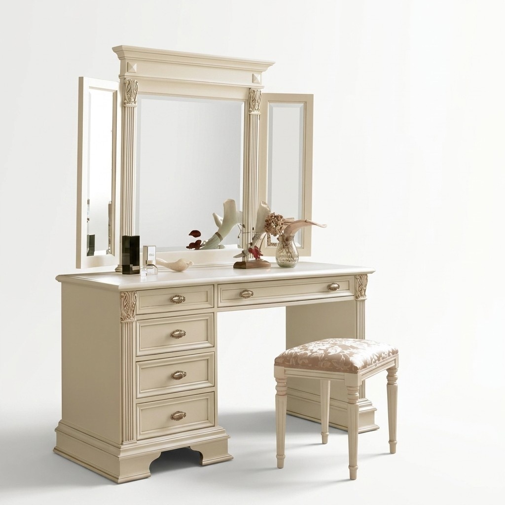 Schminktisch Spiegel Hocker Komplett Set Kommode Schlafzimmer Neu 3tlg. Konsole