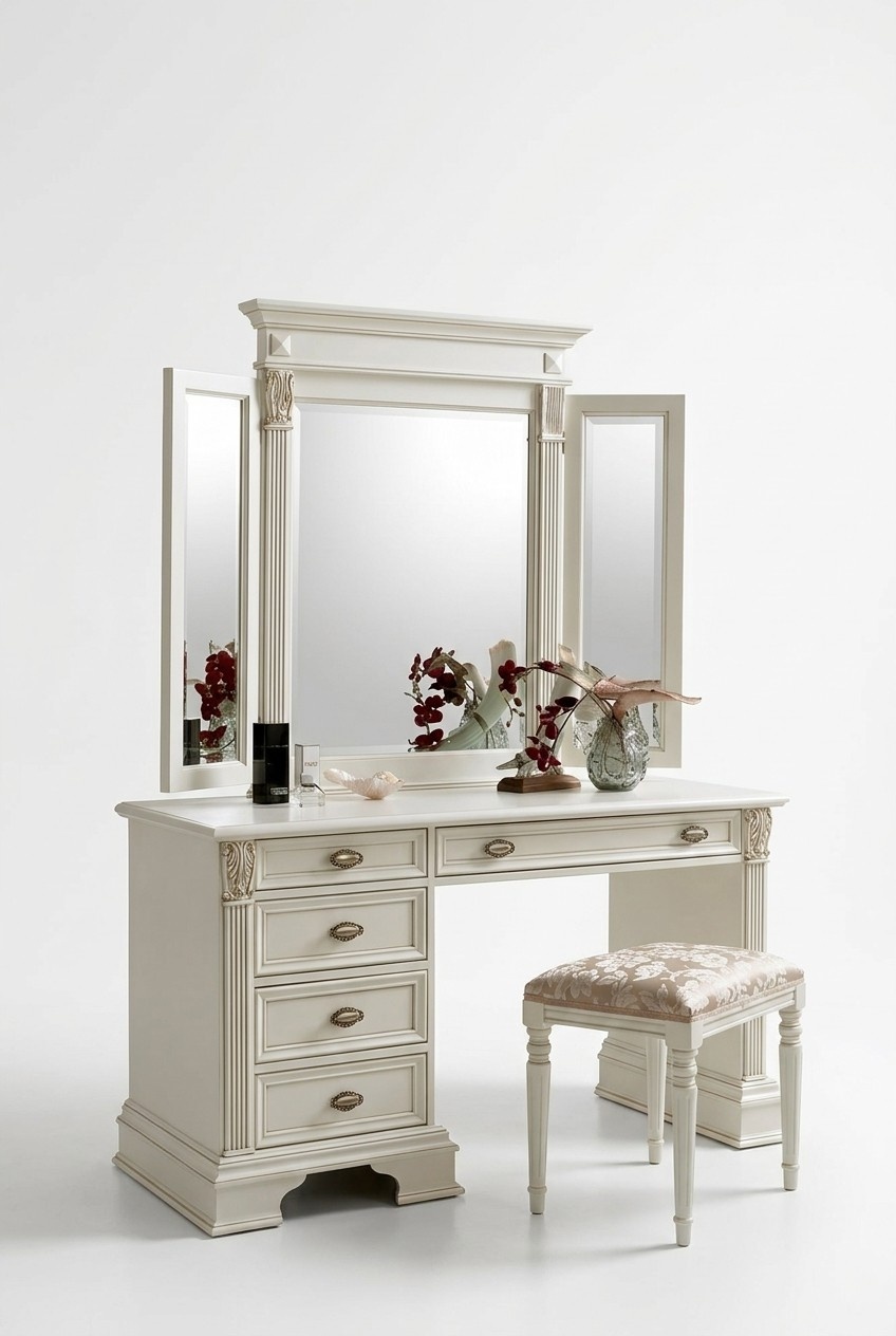 Schminktisch Spiegel Hocker Komplett Set Kommode Schlafzimmer Neu 3tlg. Konsole