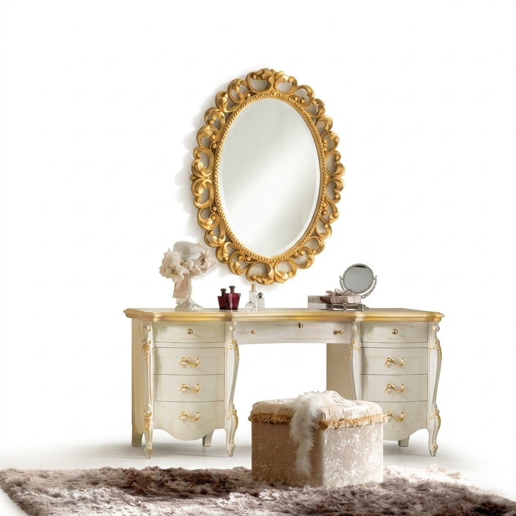 Schminktisch Spiegel Hocker Komplett Set Kommode Schlafzimmer Neu 3tlg. Konsole Massive Holz