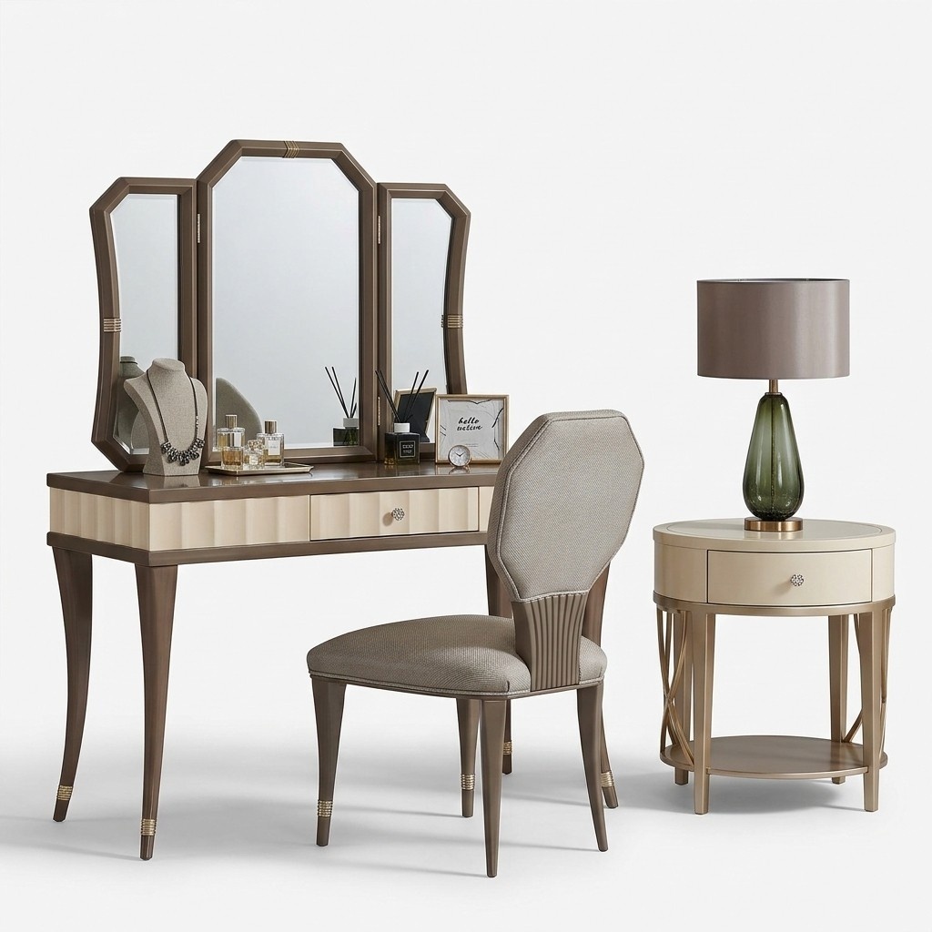 Schminktisch Schlafzimmer Kommode Stuhl Konsolentisch Luxus Massivholz 2tlg