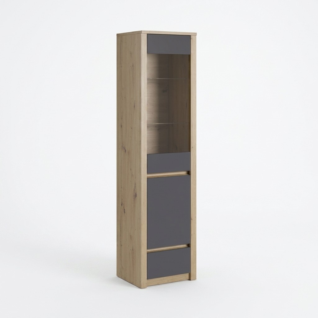 Schrank Anrichte Vitrinenschrank Glasfront Glas-Regalböden Schublade