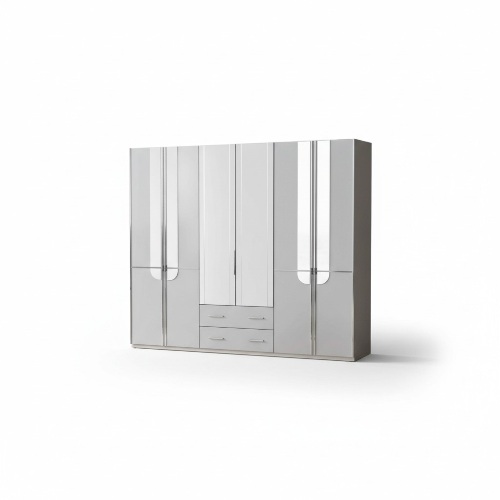 Schrank Grau Holzschrank Kleiderschrank Spiegel Schlafzimmerschrank