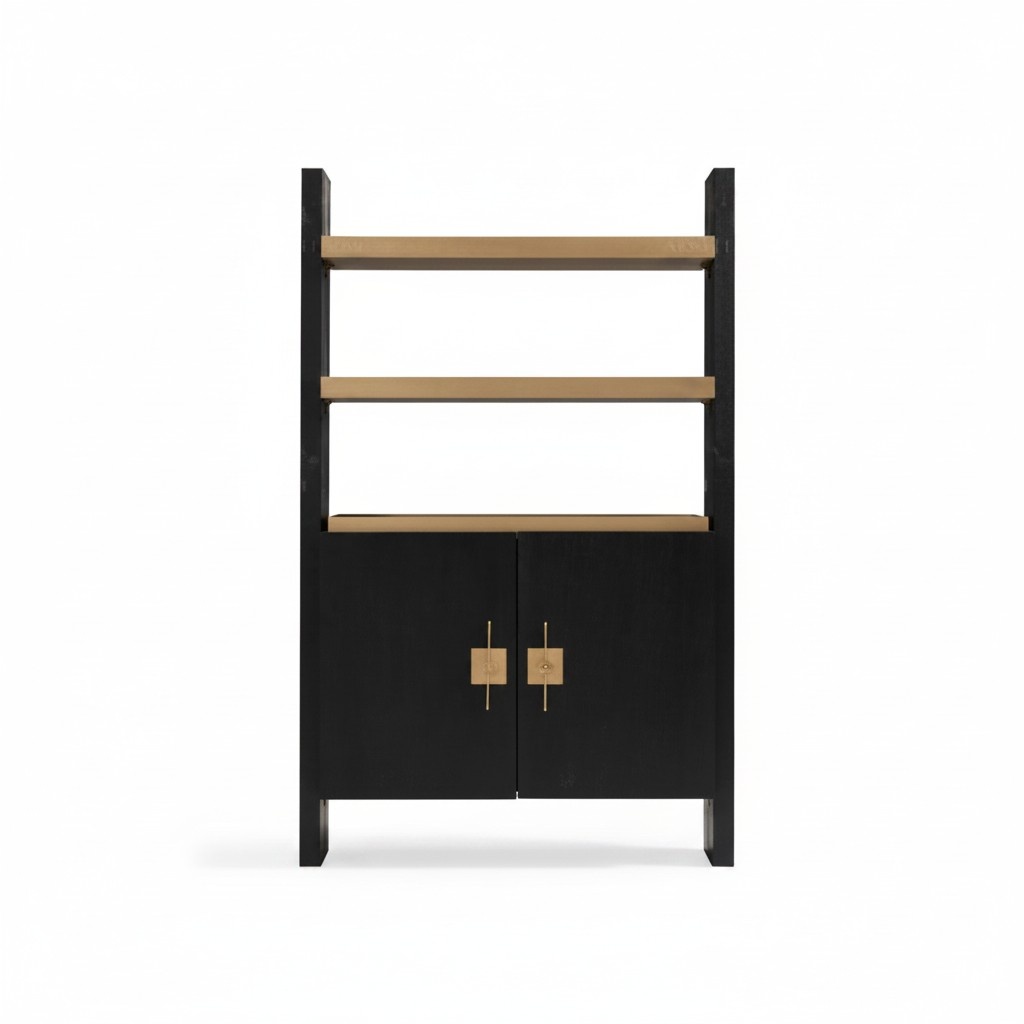 Schrank mit Regale Holzschrank Schranke Holz Schwarz Design Gold Neu