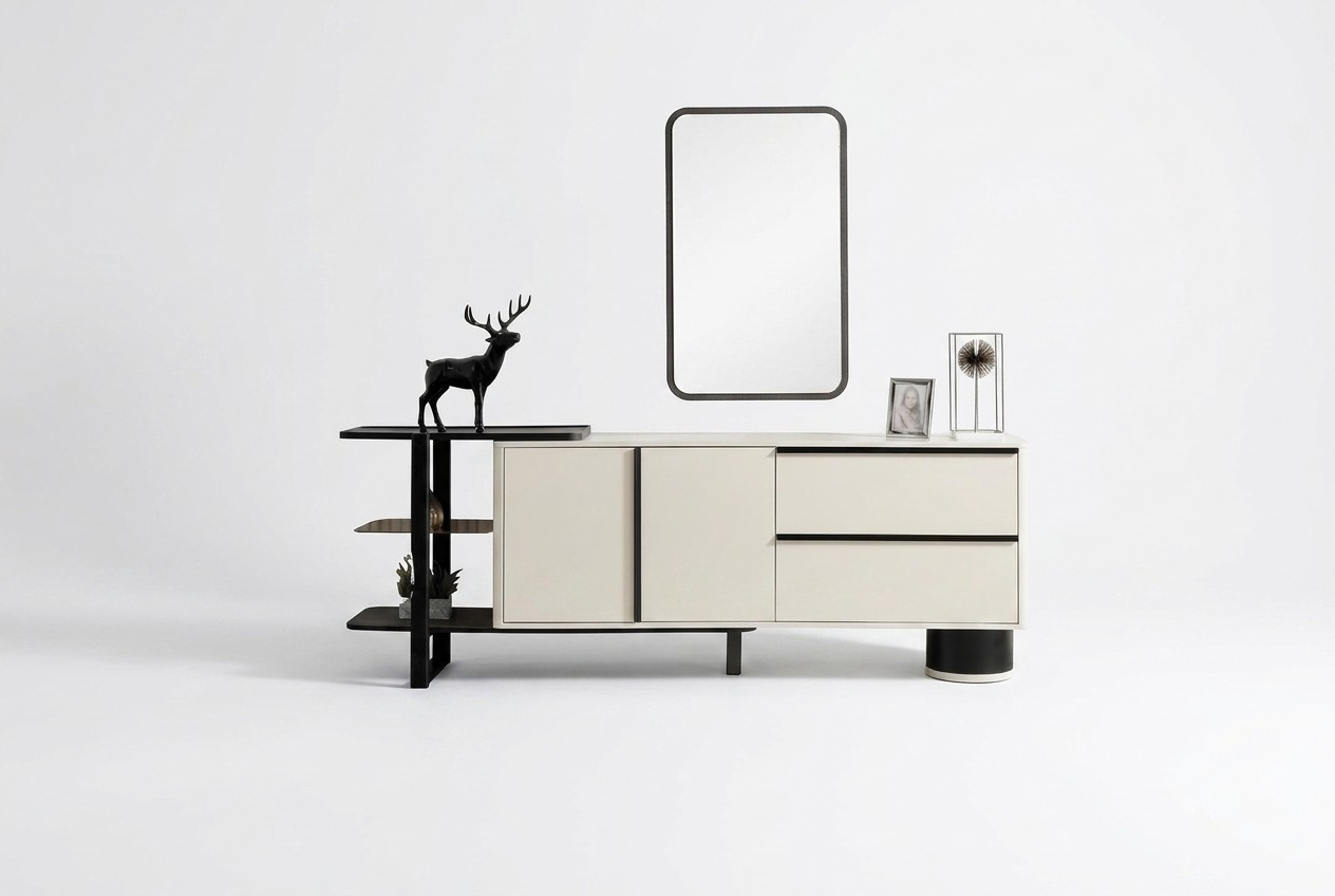 Schrank Sideboard mit Spiegel Anrichte Garnitur Modern Kommode Weiß