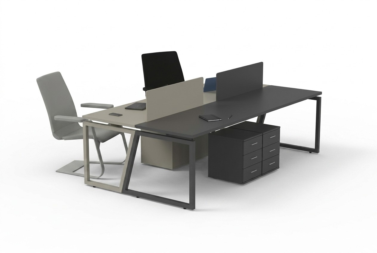 Schreibtisch Arbeitstisch 4-Sitzer Workstation Büromöbel Grau Schwarz