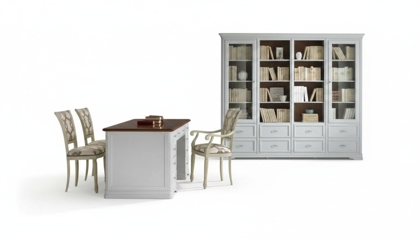 Schreibtisch Bücherregal 2x Stühle Regal Holz Schrank Weiß Schrank