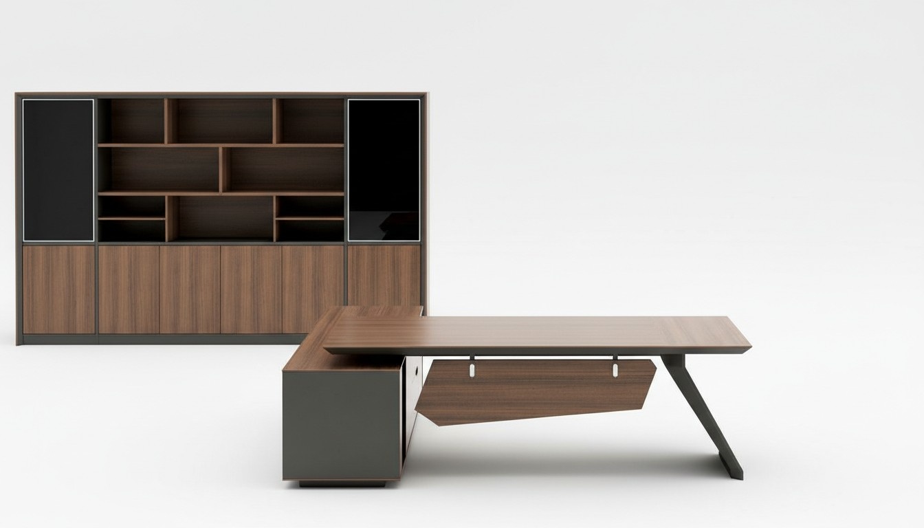 Schreibtisch Büroeinrichtung 2tlg. Set Tische Regal Chef Tisch + Aktenschrank