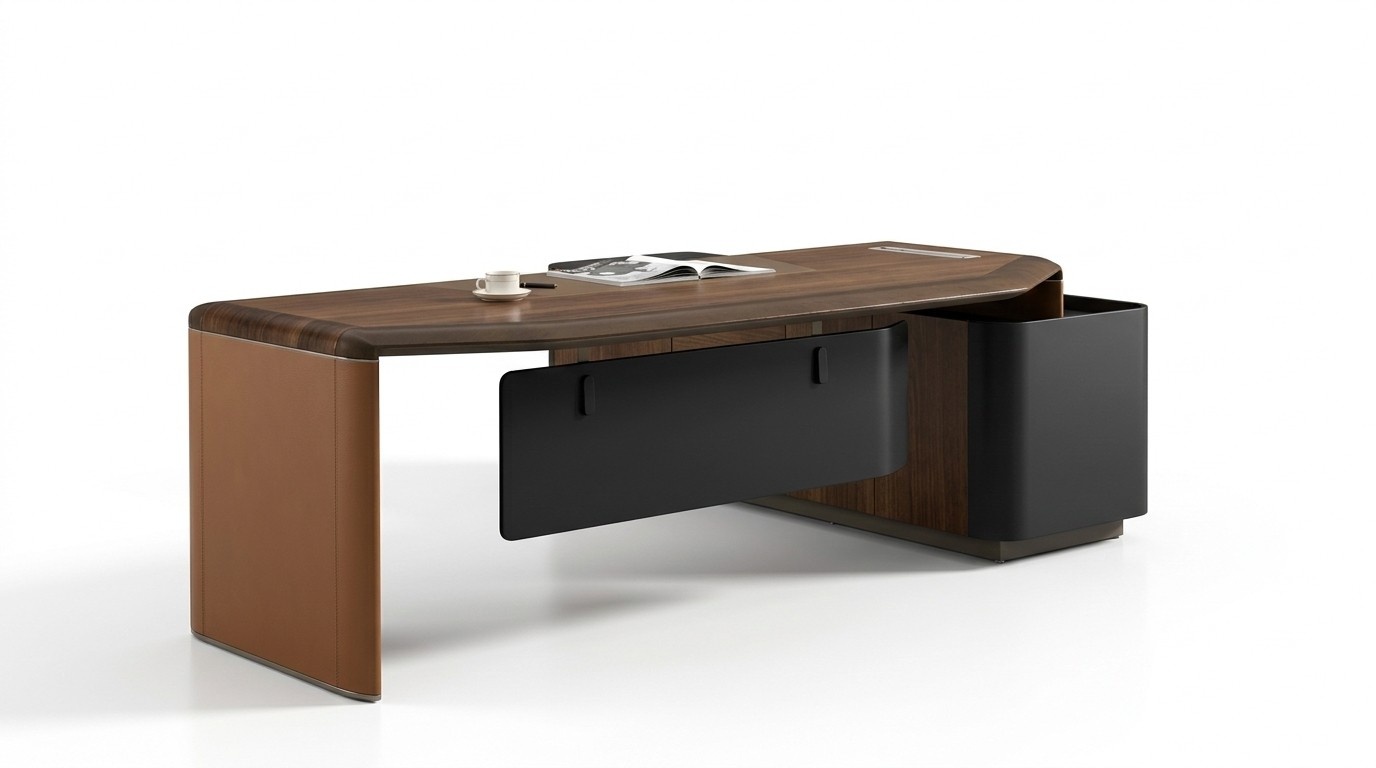 Schreibtisch Design Büro Möbel Einrichtung Tisch Chef Boss Eck Tische Leder Holz