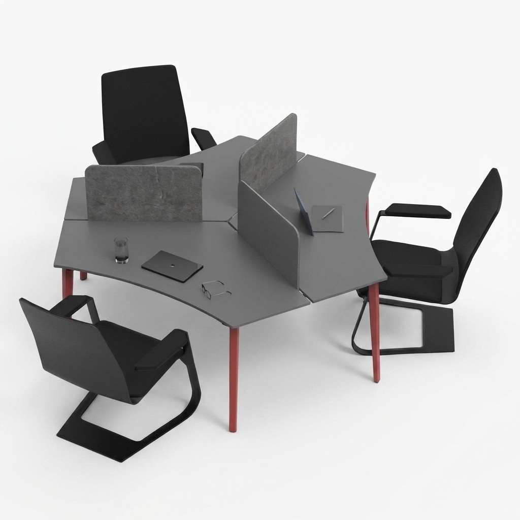 Schreibtisch Sechseckig Workstation 3-Sitzer Designer Büromöbel Grau