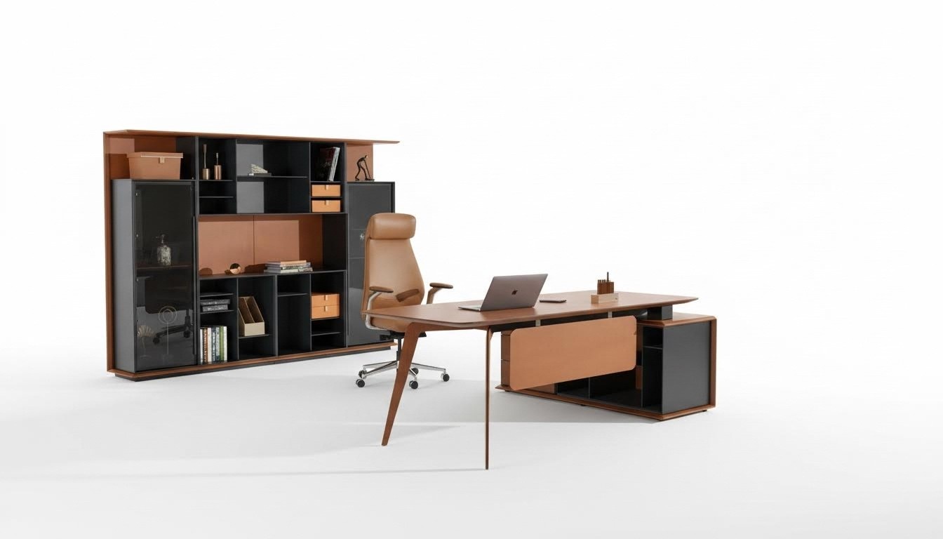 Schreibtisch Set 3tlg. Büro Garnitur Tisch Chef Sessel Schrank Einrichtung Neu