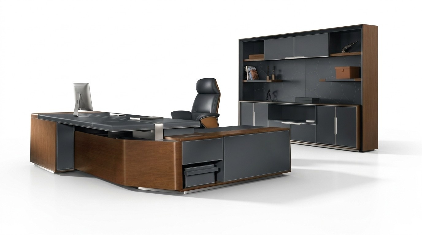 Schreibtisch Set Büro Garnitur tisch Chef Sessel Schrank Einrichtung Neu 3tlg.