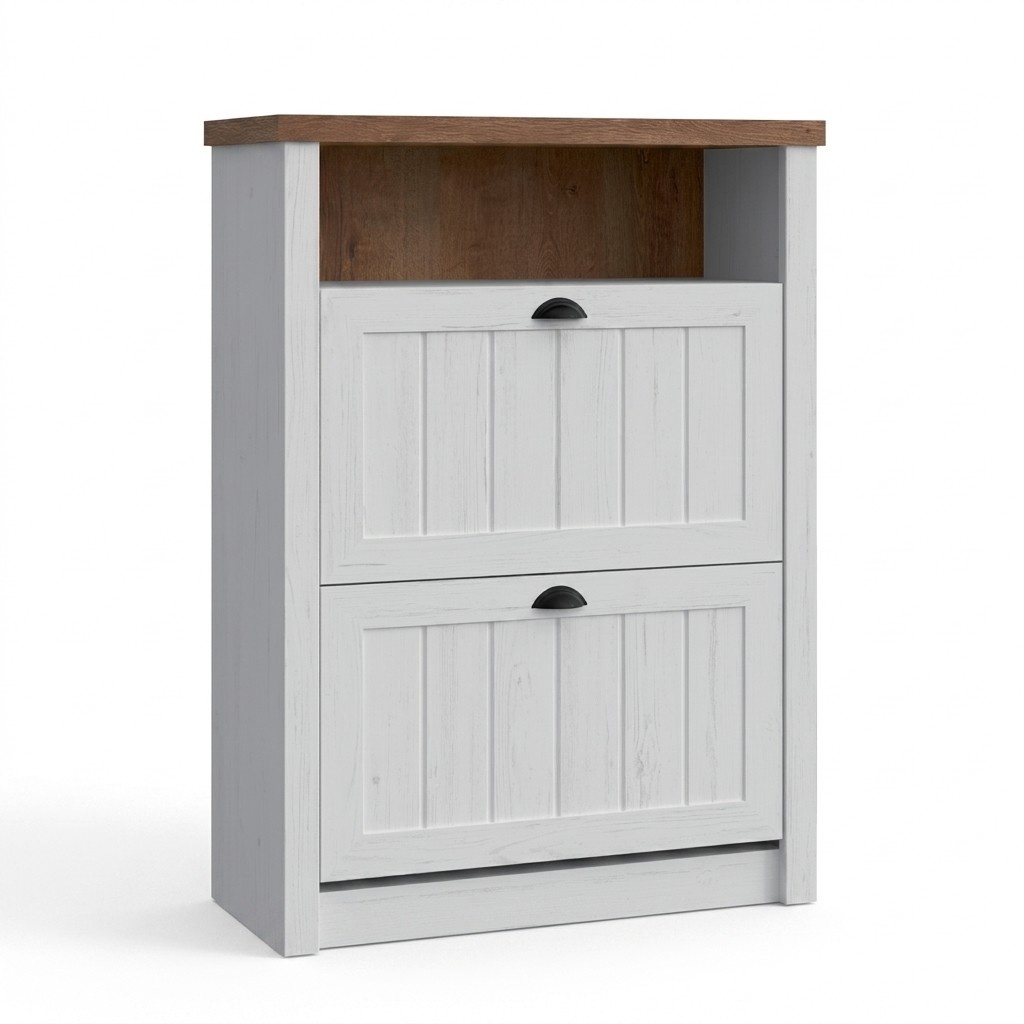 Schuhschrank 2 Fächer Weiß - Schuhregal Schuhständer Schuhe Flur Regale Landhaus