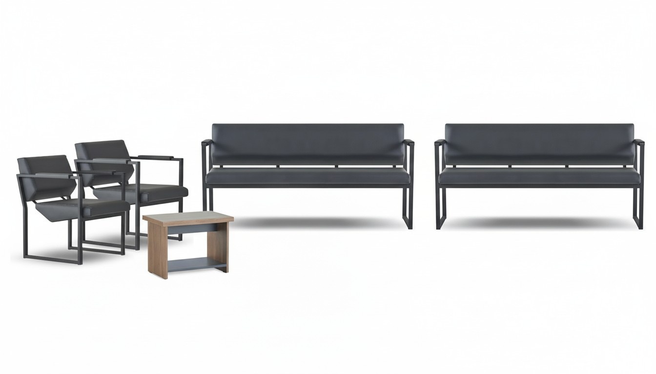 Schwarz-Braune Arbeitszimmer Garnitur Edle 3-Sitzer 2x Sessel Couchtisch