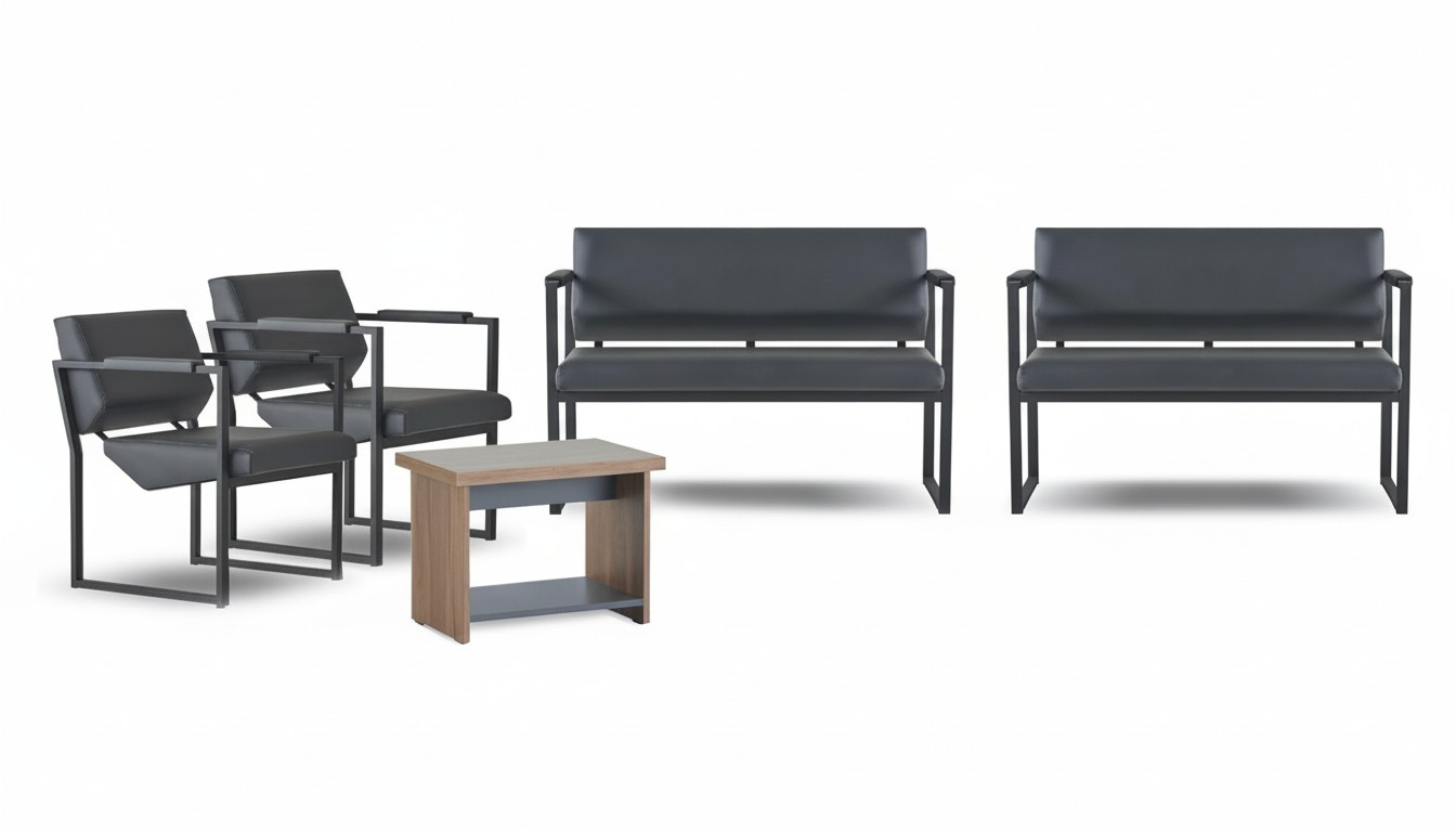 Schwarz-Braune Büromöbel Designer Beistelltisch 2x Ledersessel 2-Sitzer