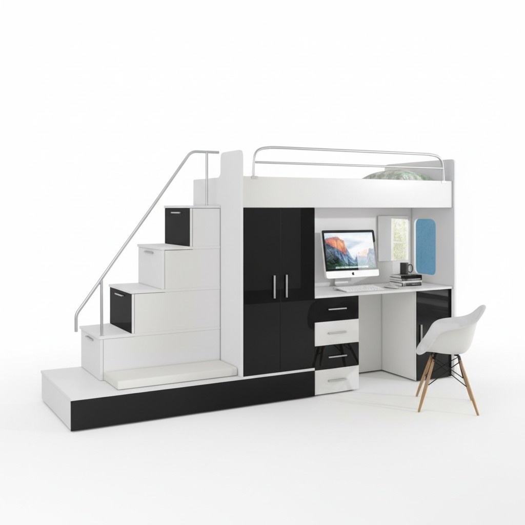 Schwarz Kinder Hochbett Etagenbett Doppelstockbett Bett Hochglanz