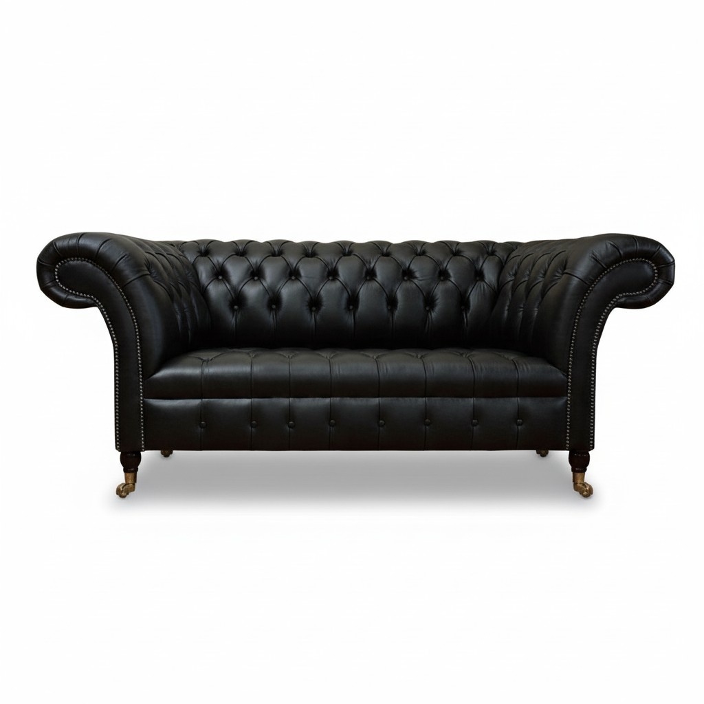 Schwarz Ledersofa Wohnzimmer Zweisitzer Sofa Couch Polster Chesterfield