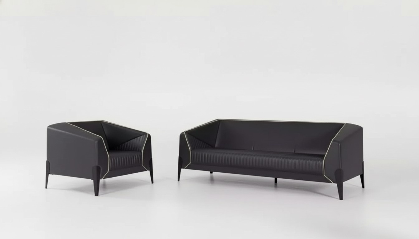 Schwarze Büromöbel Sofagarnitur Sessel Dreisitzer Komplettes Möbel Set