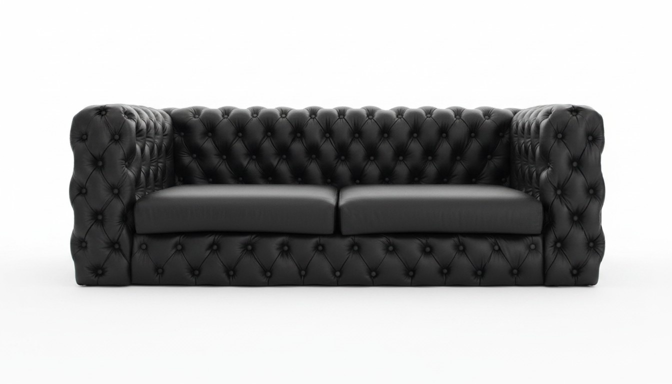 Schwarze Chesterfield 3 Sitzer Couch Sofa 100% Vollleder Designer Garnitur