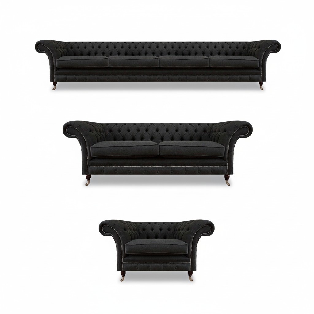 Schwarze Chesterfield Sofagarnitur Designer Zweisitzer Viersitzer Couch