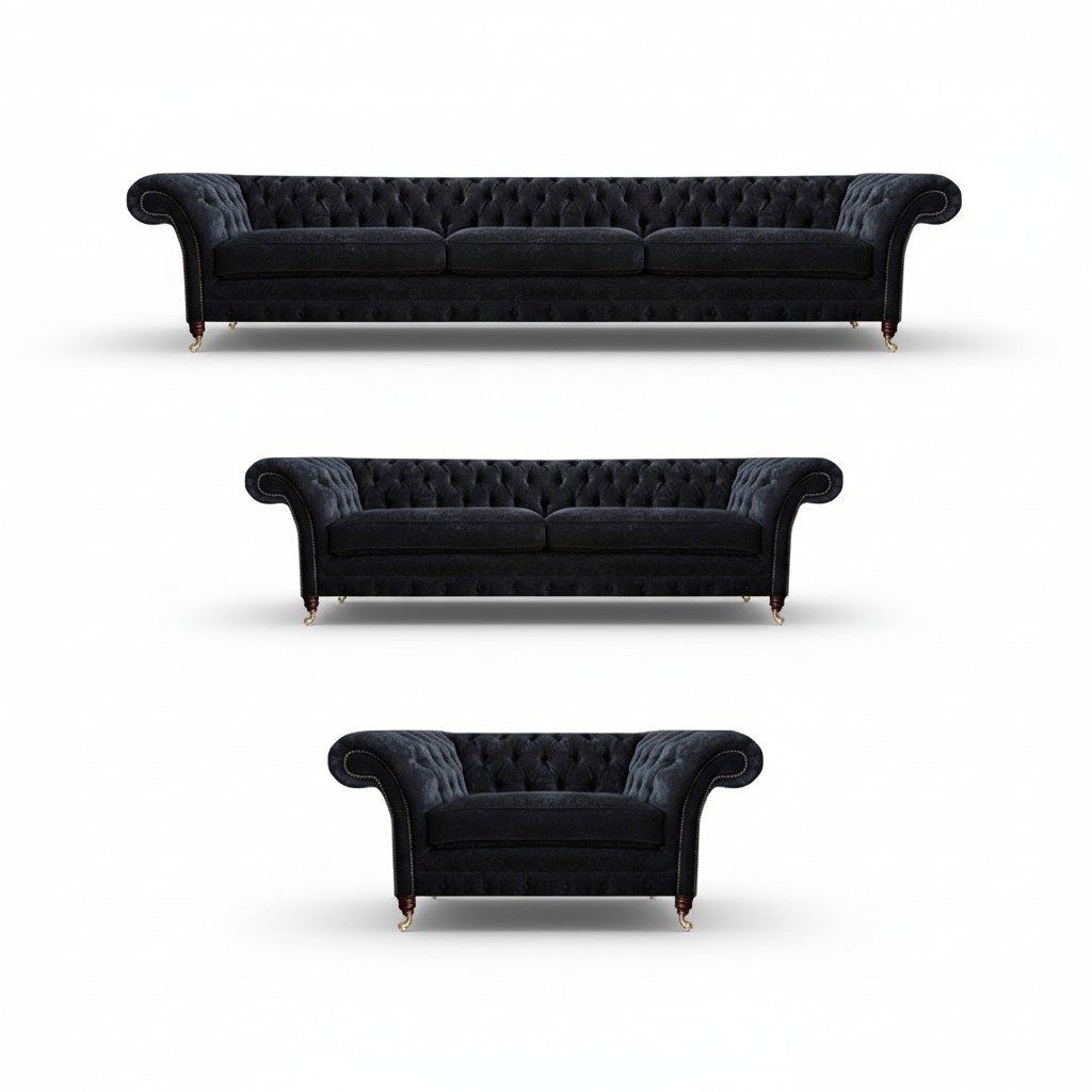 Schwarze Chesterfield Sofas Designer Wohnzimmer Polstercouchen Sessel