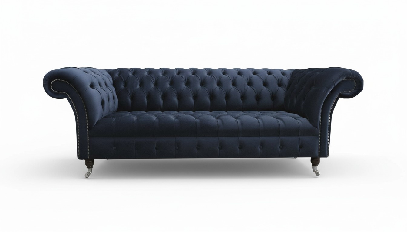 Schwarze Couch Chesterfield Samt Bezug Stoff Sofa Couchen Sitz Polster Möbel