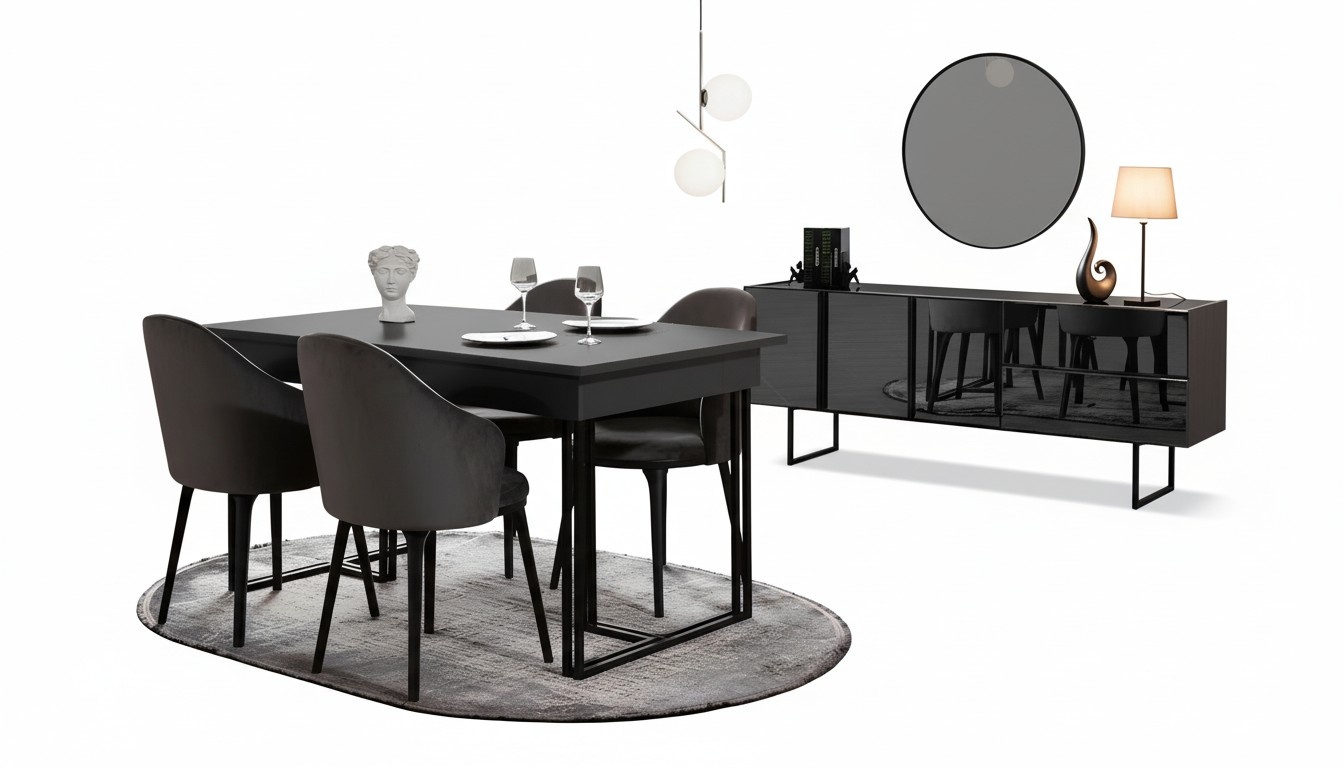 Schwarze Edle Esszimmer Holzmöbel Designer Esstisch Sideboard Stühle