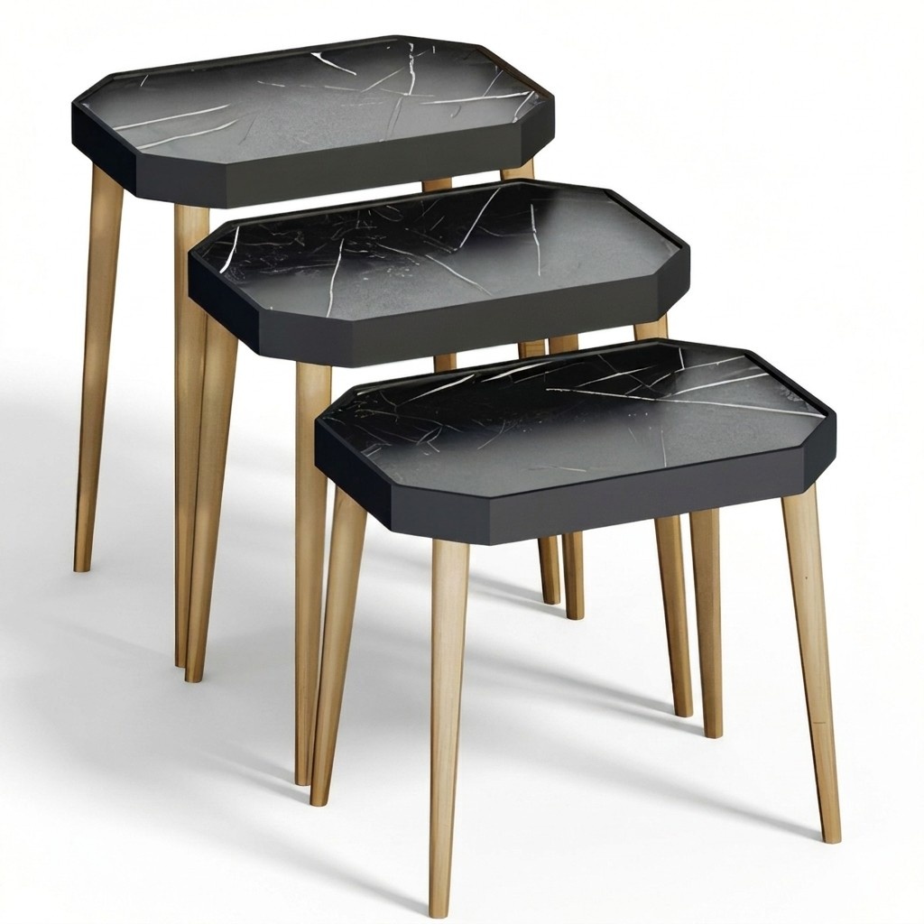 Design Couchtisch Set mit Goldenen Beinen