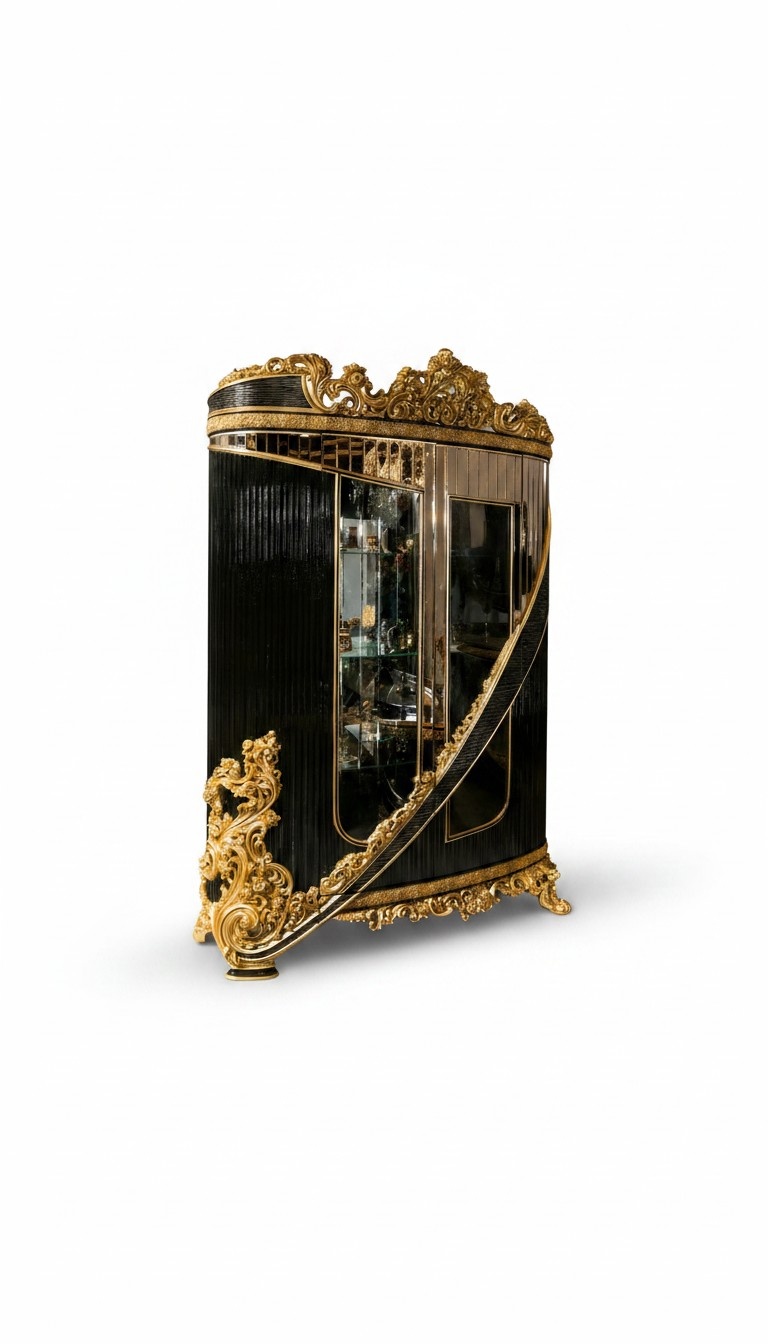 Schwarze Holz-Glas Vitrine im modernen Design robust und stilvoll