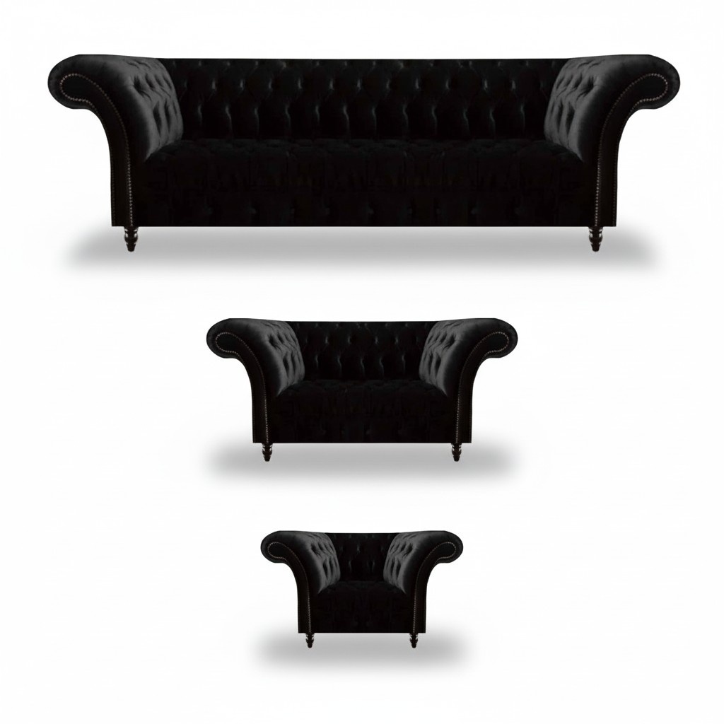Schwarze Textilsofas Designer Wohnzimmer Luxus Sitzgarnitur Möbel 3tlg