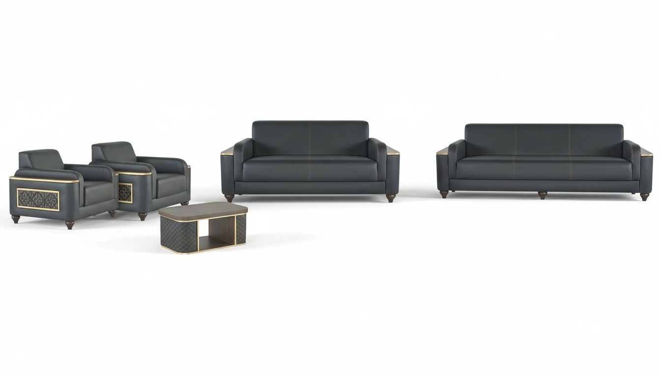 Schwarze Wohnzimmer Sitzgarnitur Designer Dreisitzer Sessel Couchtisch