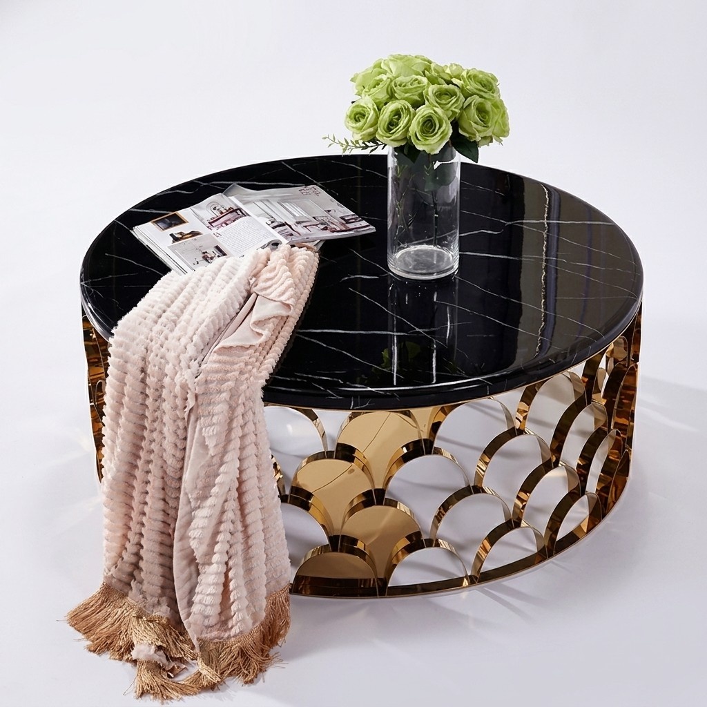 Schwarzer Couchtisch Wohnzimmertisch DEsigner Edelstahltisch Goldtisch