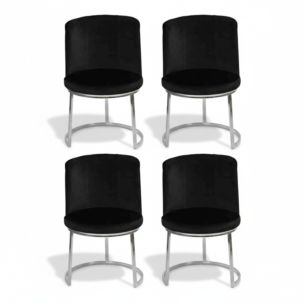Schwarzer Designer 4x Stühle mit Edelstahlfüßen Moderne Esszimmerstühle