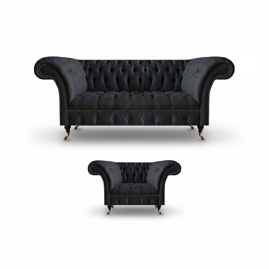 Schwarzer Dreisitzer Wohnzimmer Polstersofa Stoffmöbel Designer Sessel
