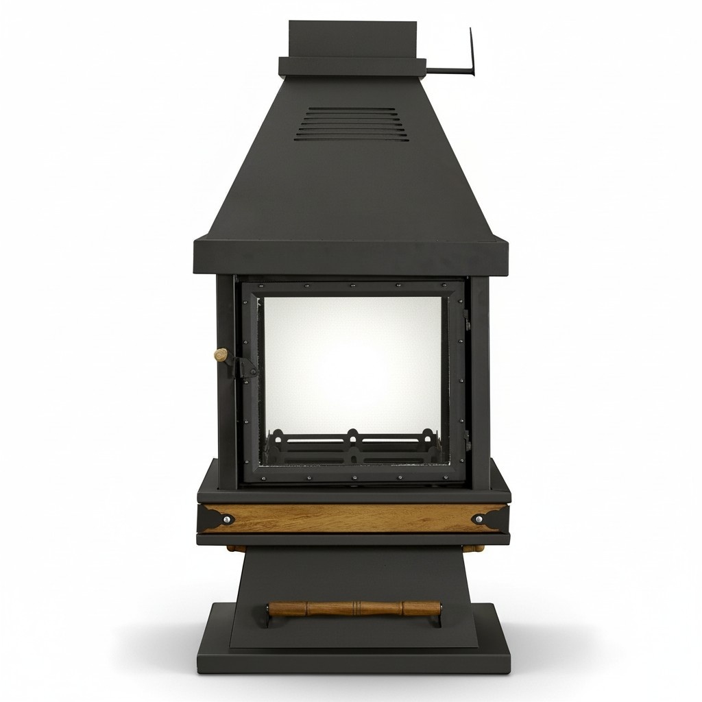 Schwarzer Edelstahl-Holz Kamin modern stilvoll