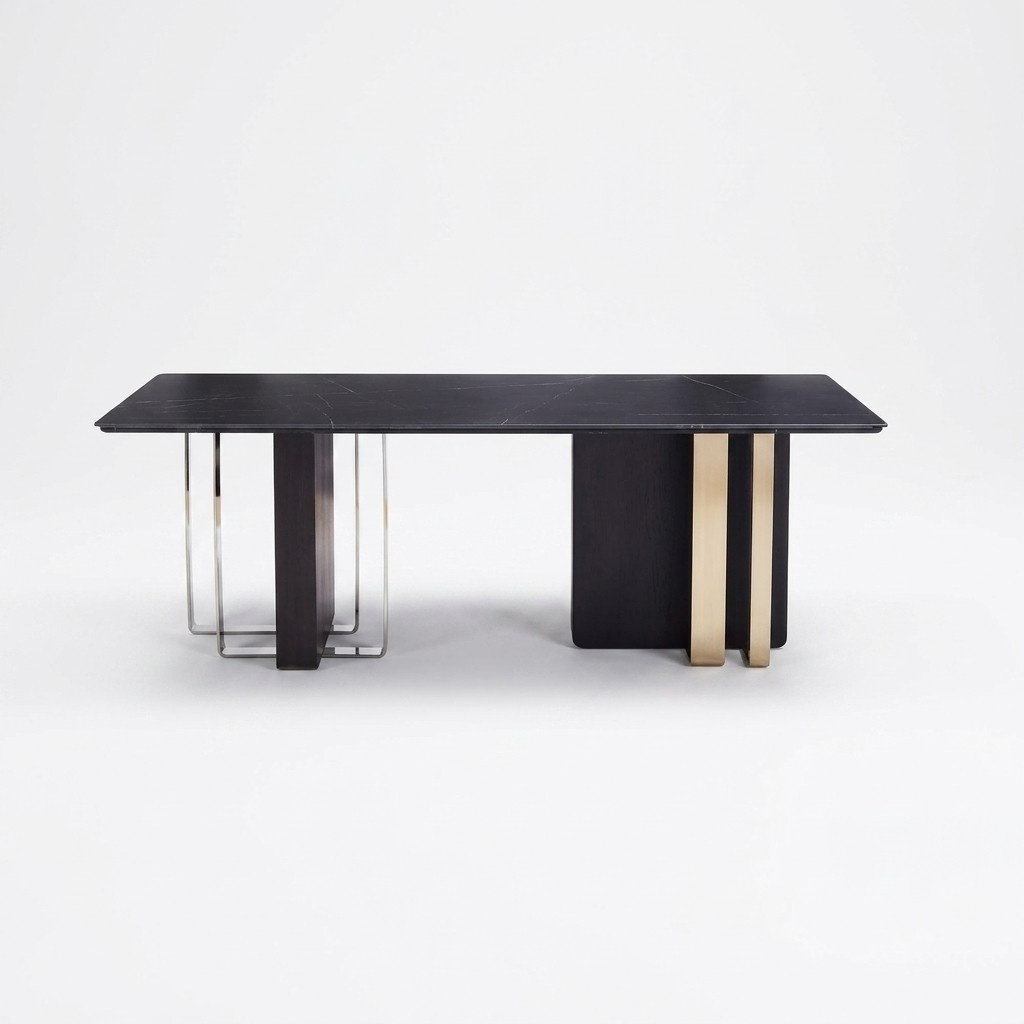 Schwarzer Esstisch Rechteckiger Massivholz Edelstahl Designer TIsch