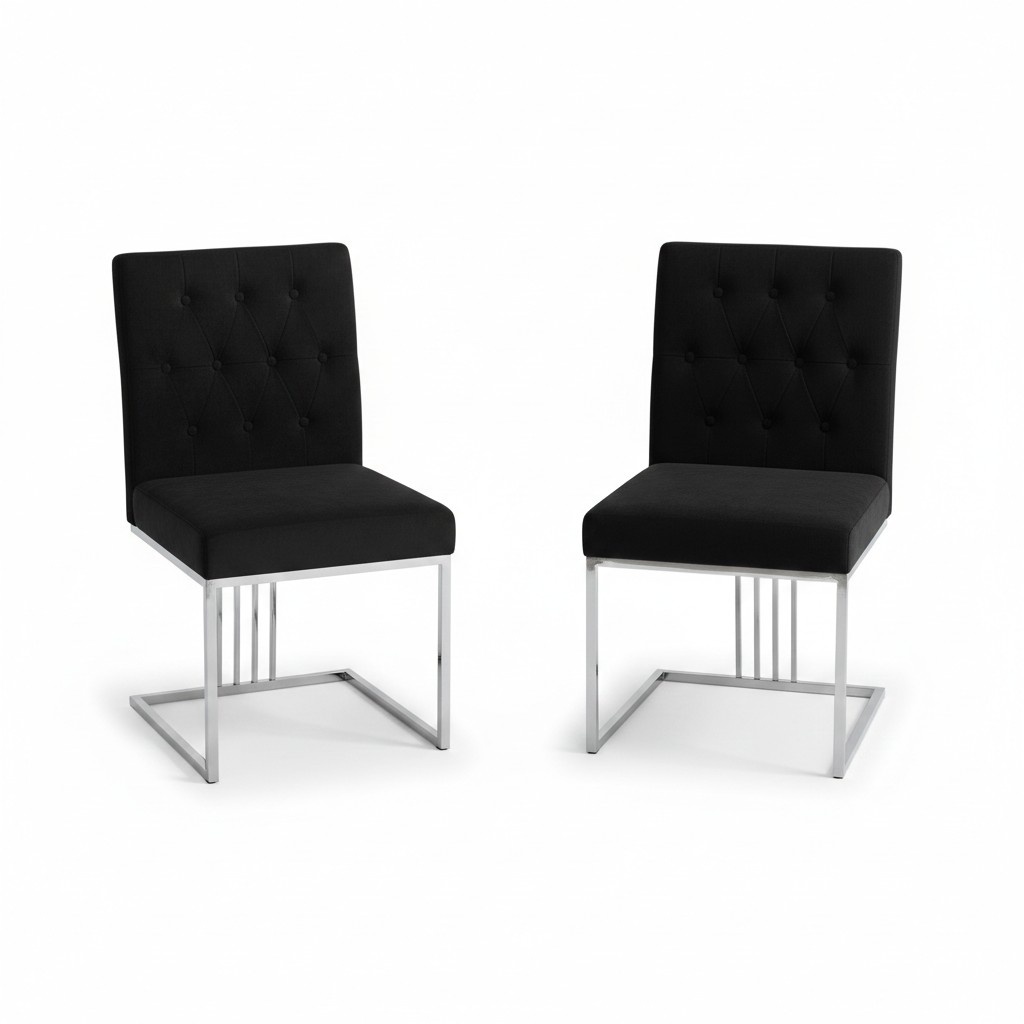 Schwarzer Lehnstuhl Designer 2x Stühle Esszimmer Möbel Essstühle Edelstahlstuhl